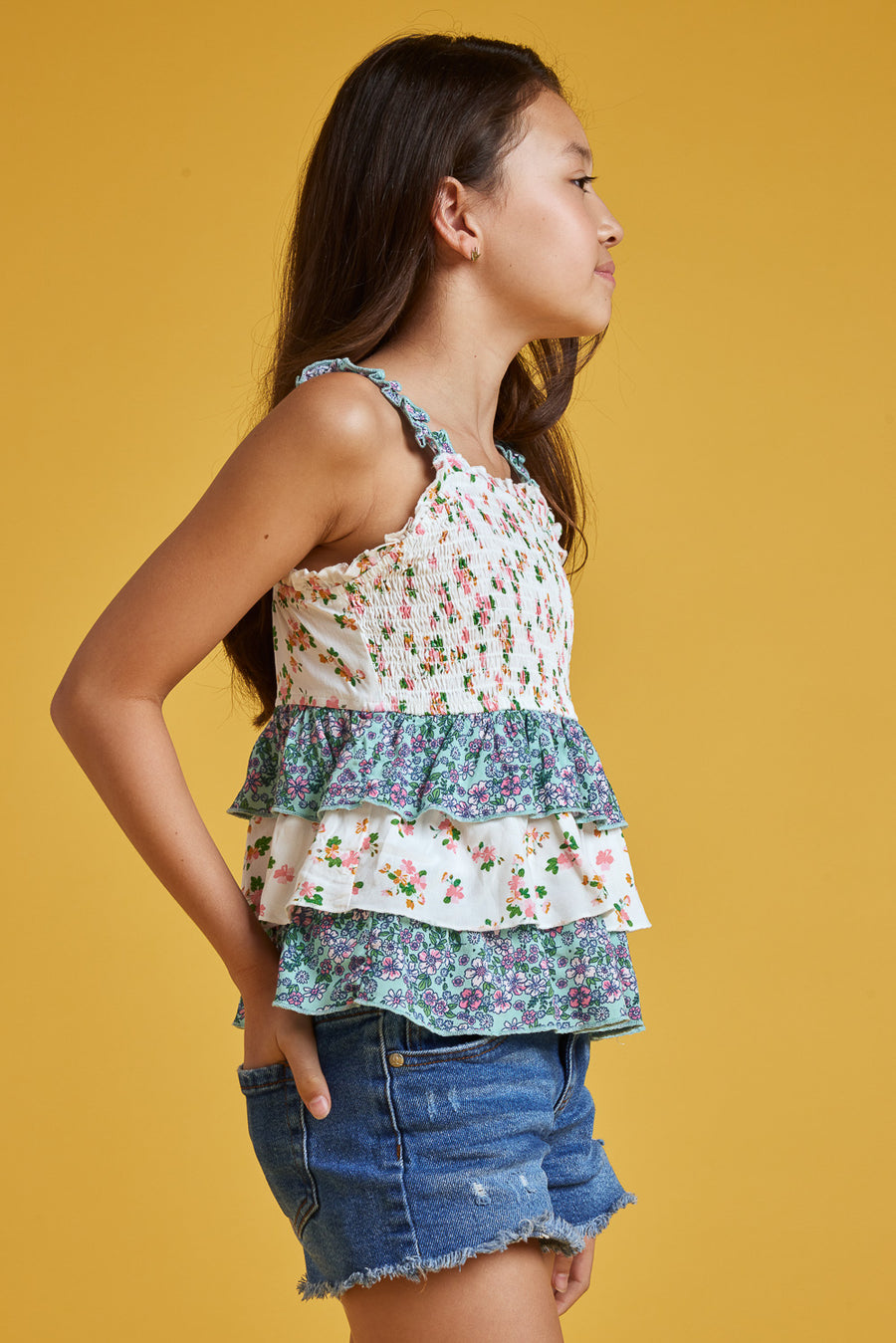 Kids Ivory Mint Sleeveless Twin Print Top - Trixxi Clothing
