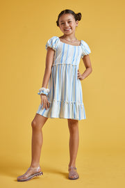 Kids Off-White Blue Scrunchy Knit Dress - Trixxi Clothing