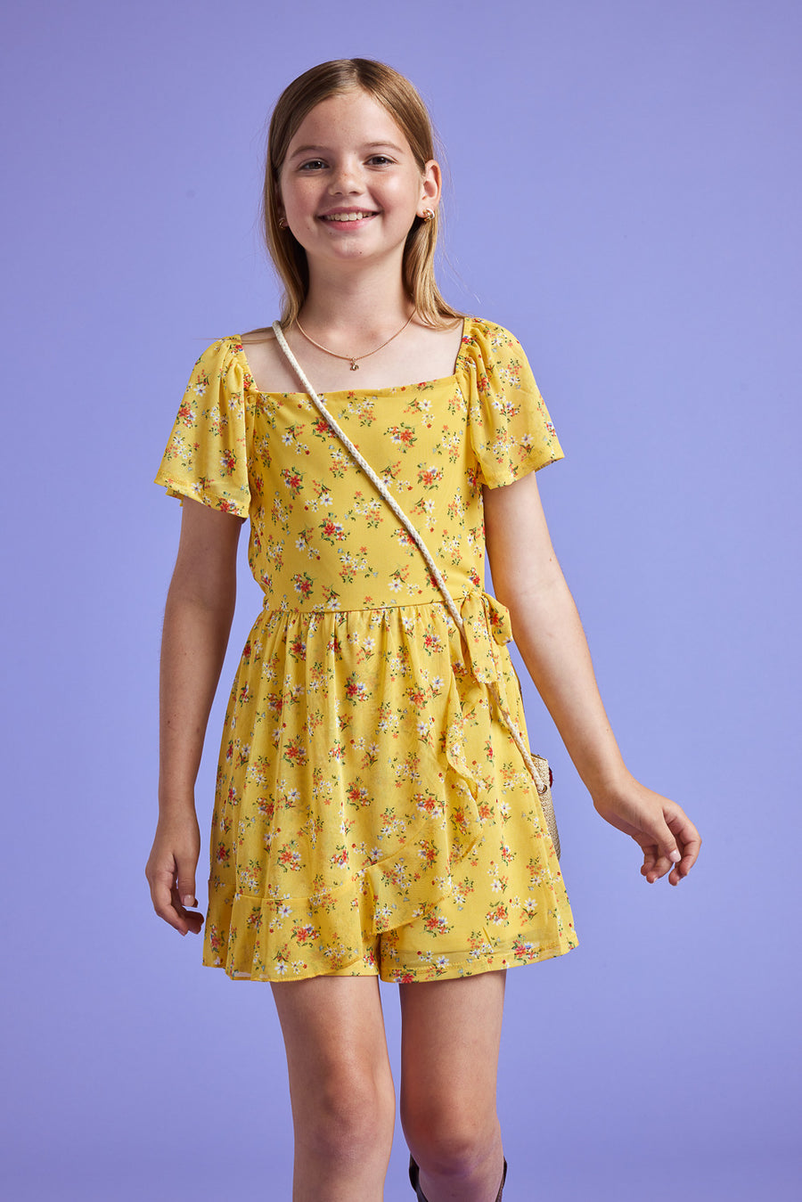 Kids Yellow Power Mesh Romper - Trixxi Clothing