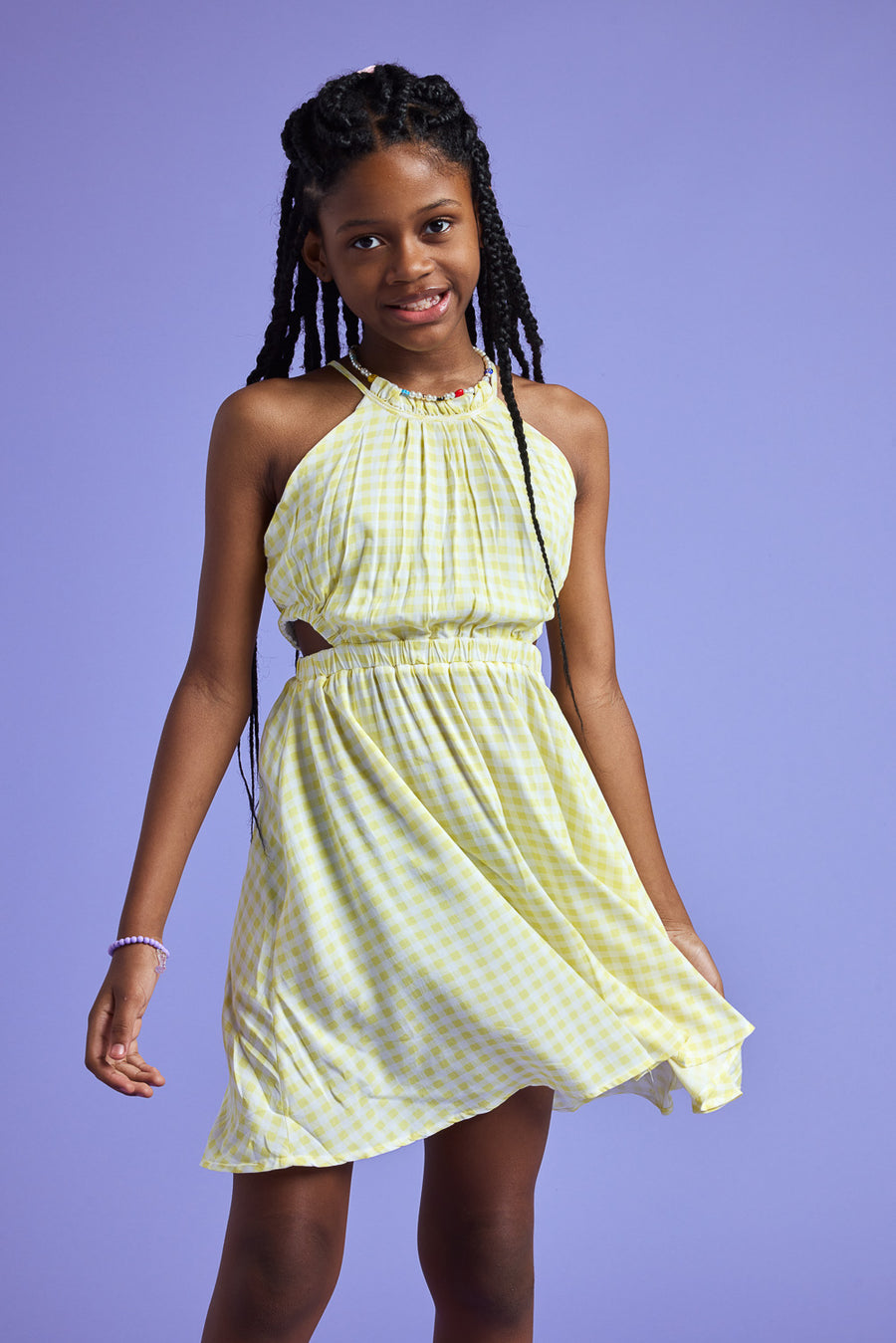 Kids Ivory Yellow Sleeveless Cutout Dress - Trixxi Clothing