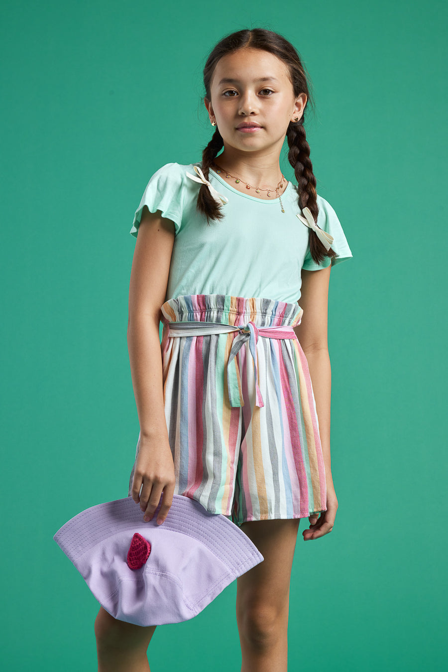 Kids White Multi Paperbag Waist Romper - Trixxi Clothing