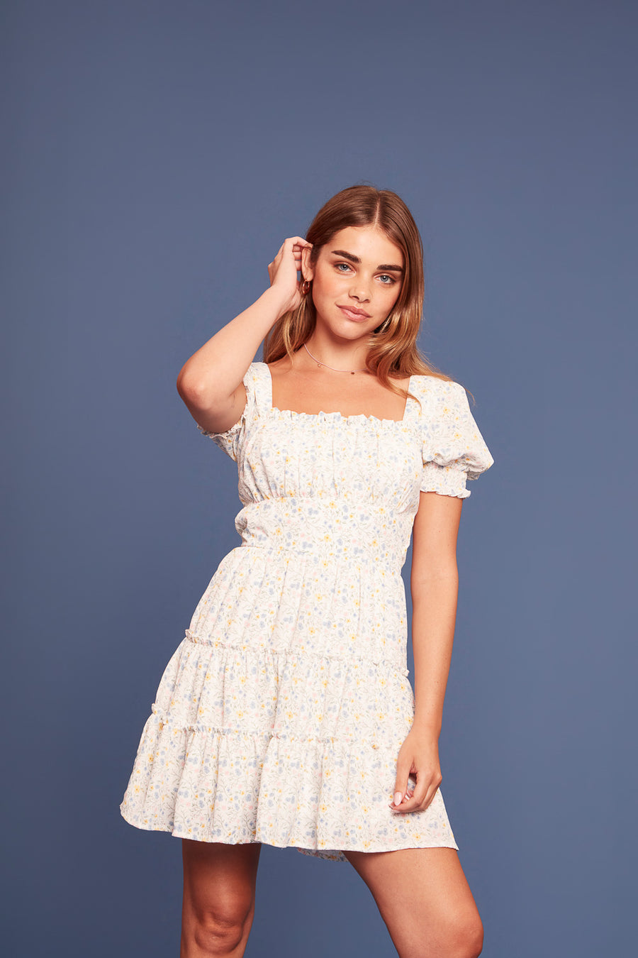 Ivory Floral Emma Tiered Dress