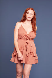 Mauve Strappy Ruffle Dress - Trixxi Clothing