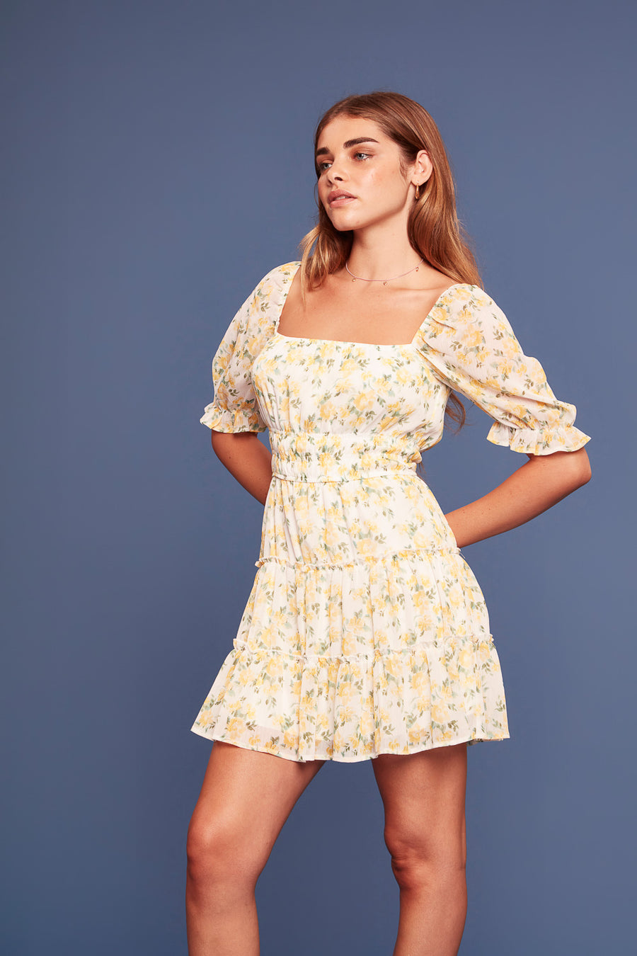 Ivory Yellow Floral Tier Dress