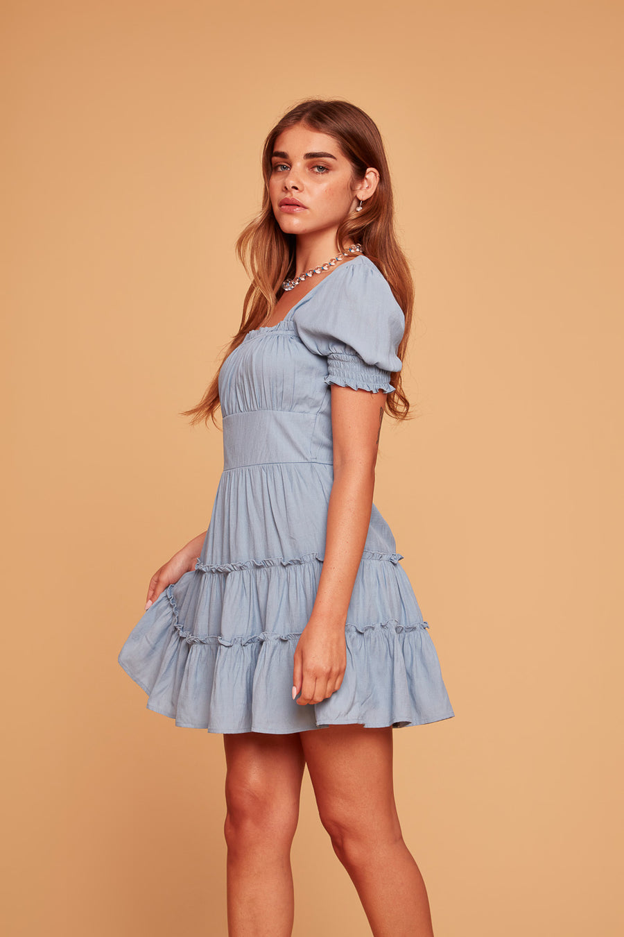 Chambray Emma Tier Dress - Trixxi Clothing