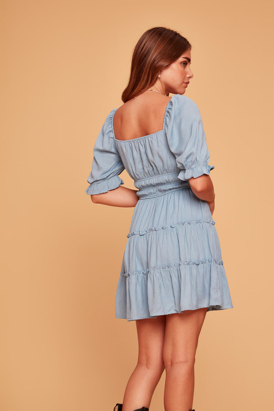 Chambray Tier Sleeved Dress