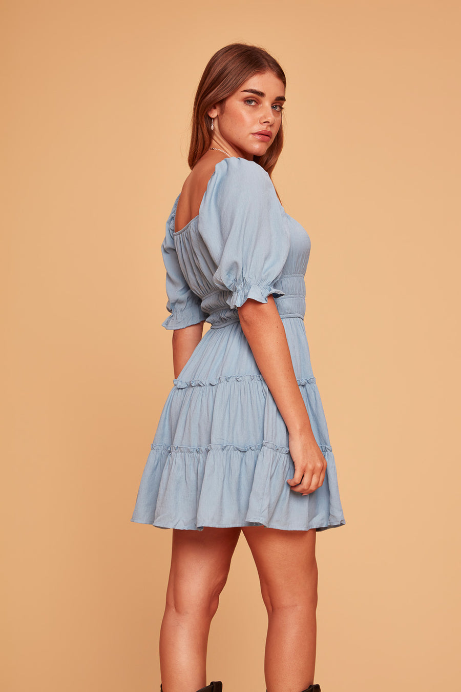 Chambray Tier Sleeved Dress