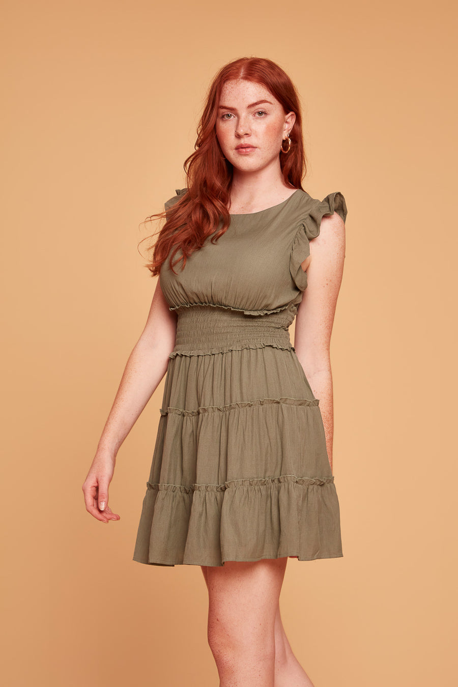 Sage Flair Shoulder Dress