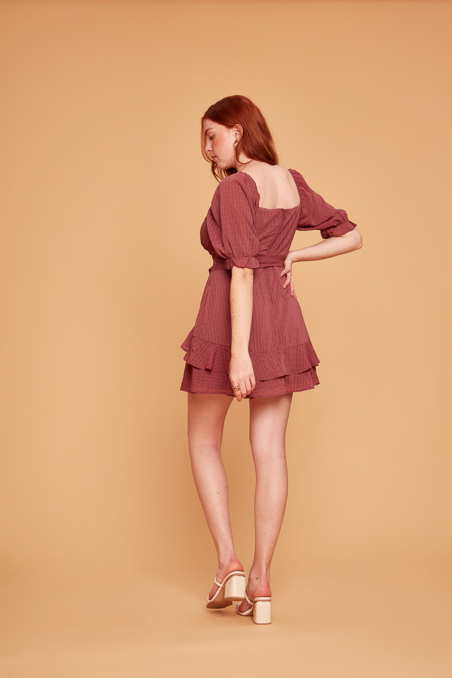 Plum Short Sleeve Ruffle Dress - Trixxi Clothing