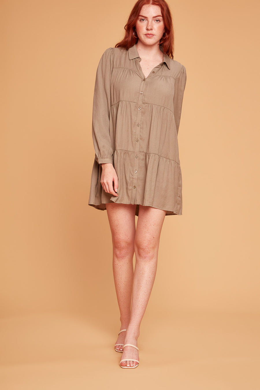 Olive Long Sleeve Button Up Dress
