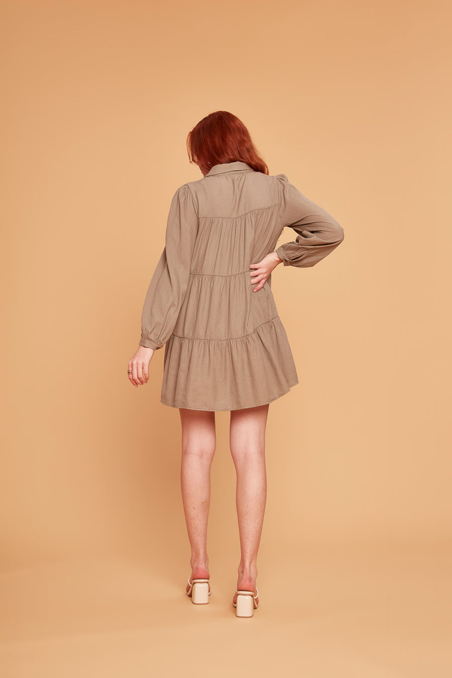 Olive Long Sleeve Button Up Dress - Trixxi Clothing