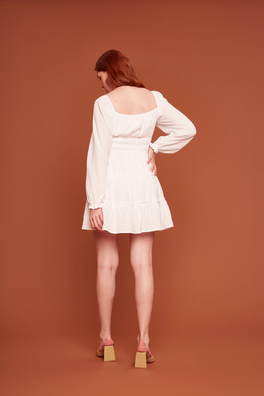 White Long Sleeve Ruffle Dress