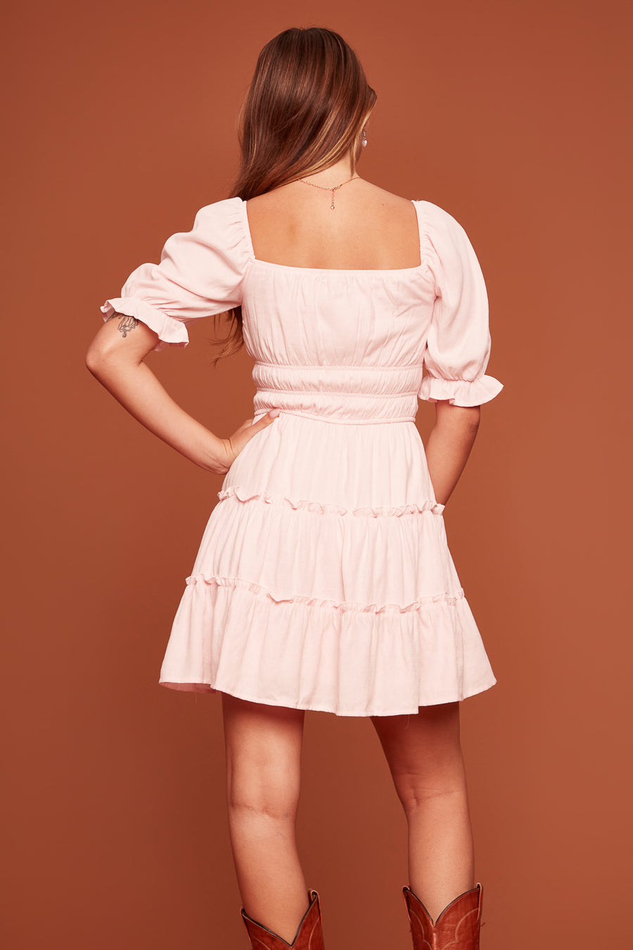 Pink Tier Sleeved Dress - Trixxi Clothing