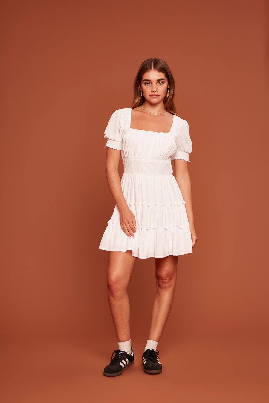 White Tier Sleeved Dress - Trixxi Clothing
