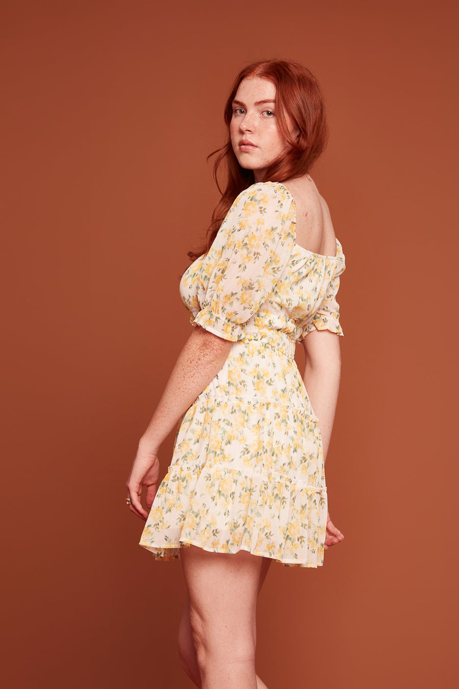 Ivory Yellow Floral Tier Dress - Trixxi Clothing