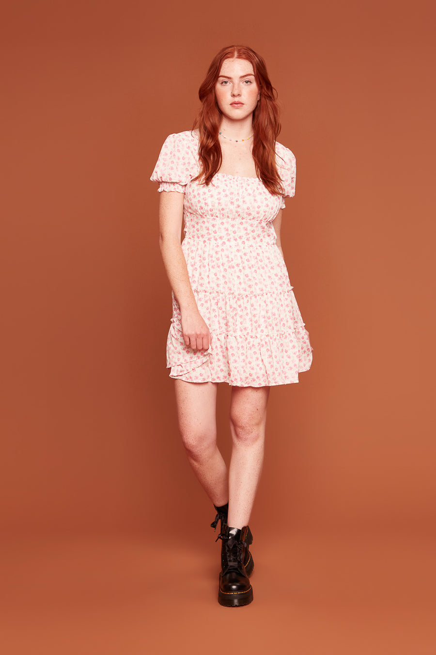 Pink Ditsy Emma Tier Dress - Trixxi Clothing