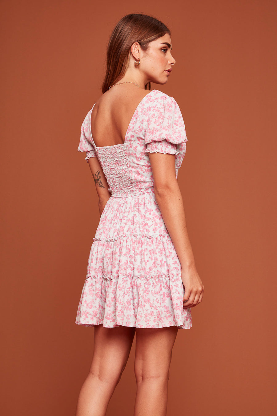 Pink Ditsy Tier Emma Dress - Trixxi Clothing
