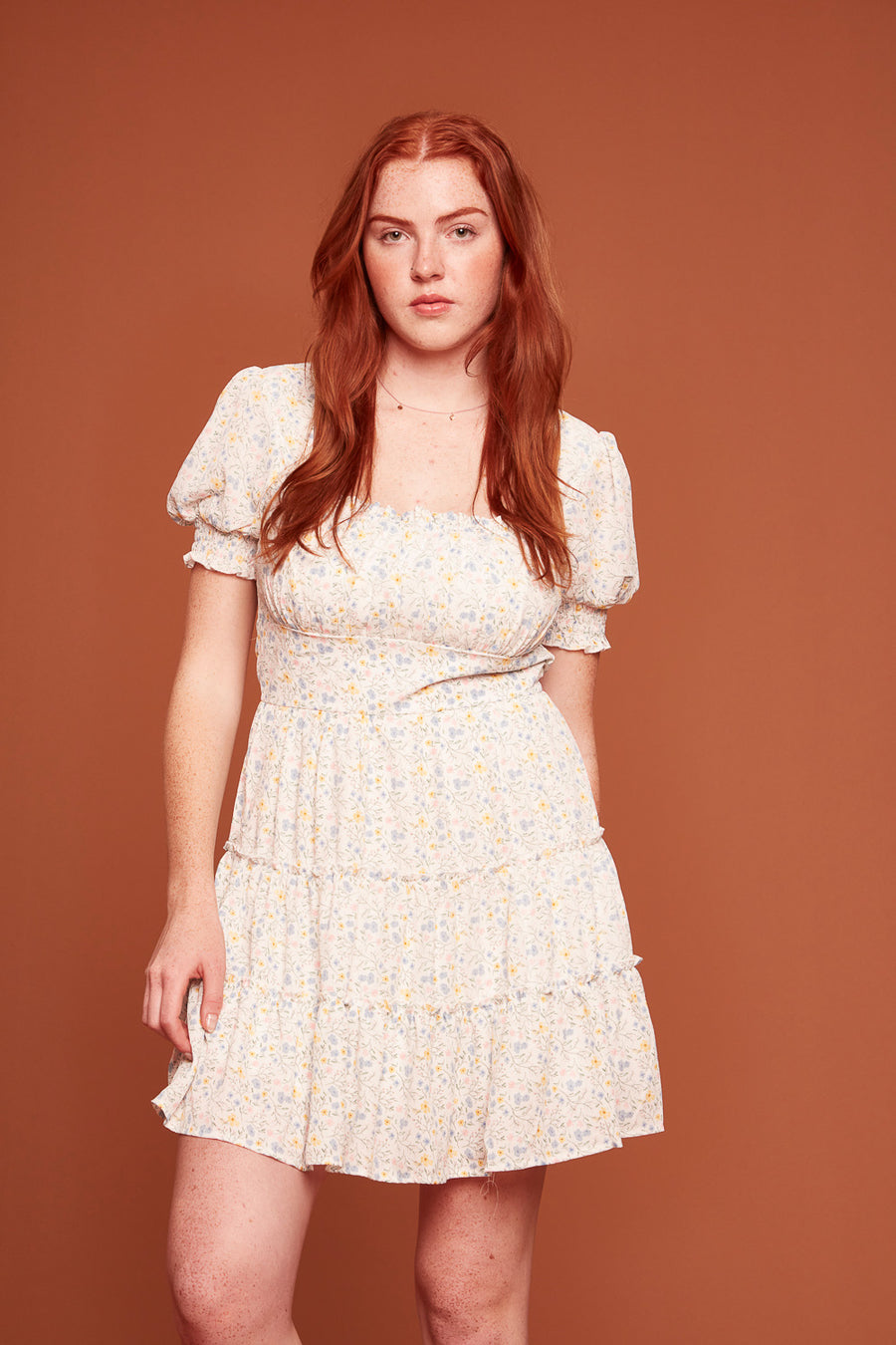 Ivory Floral Emma Tiered Dress