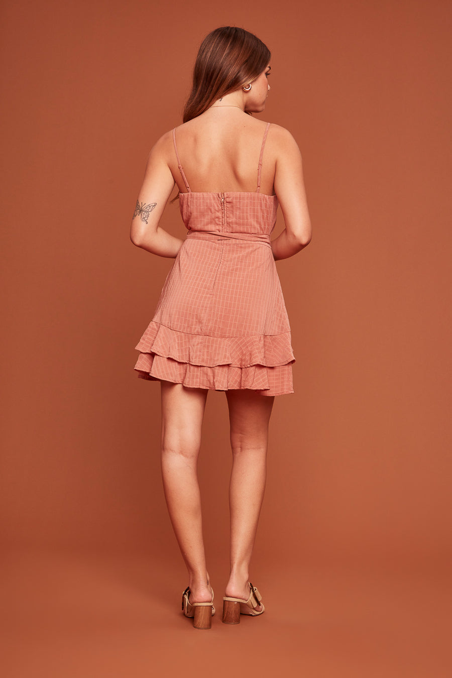 Mauve Strappy Ruffle Dress - Trixxi Clothing