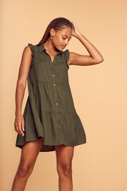 Olive Button Front Dress - Trixxi Clothing