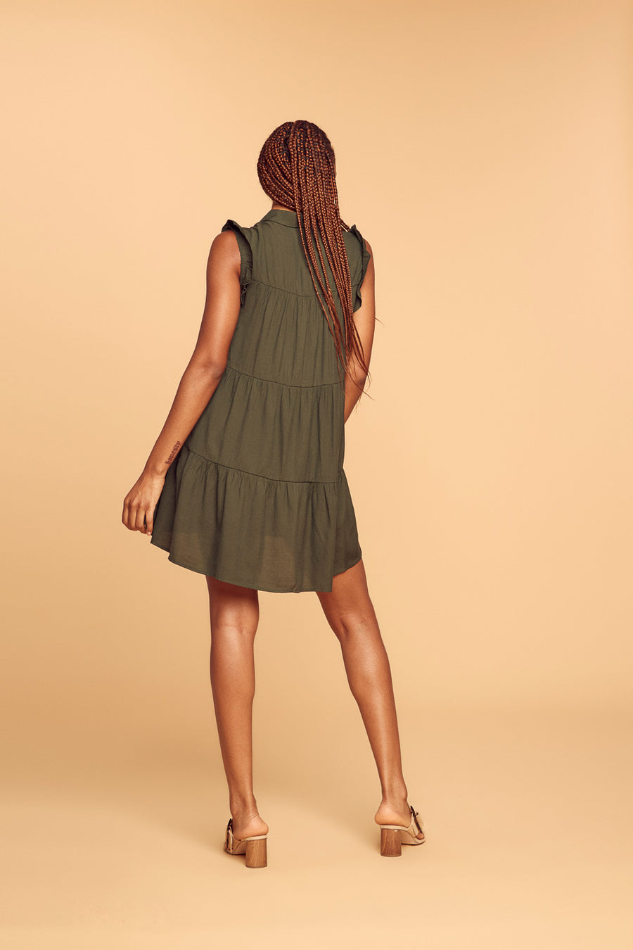 Olive Button Front Dress - Trixxi Clothing