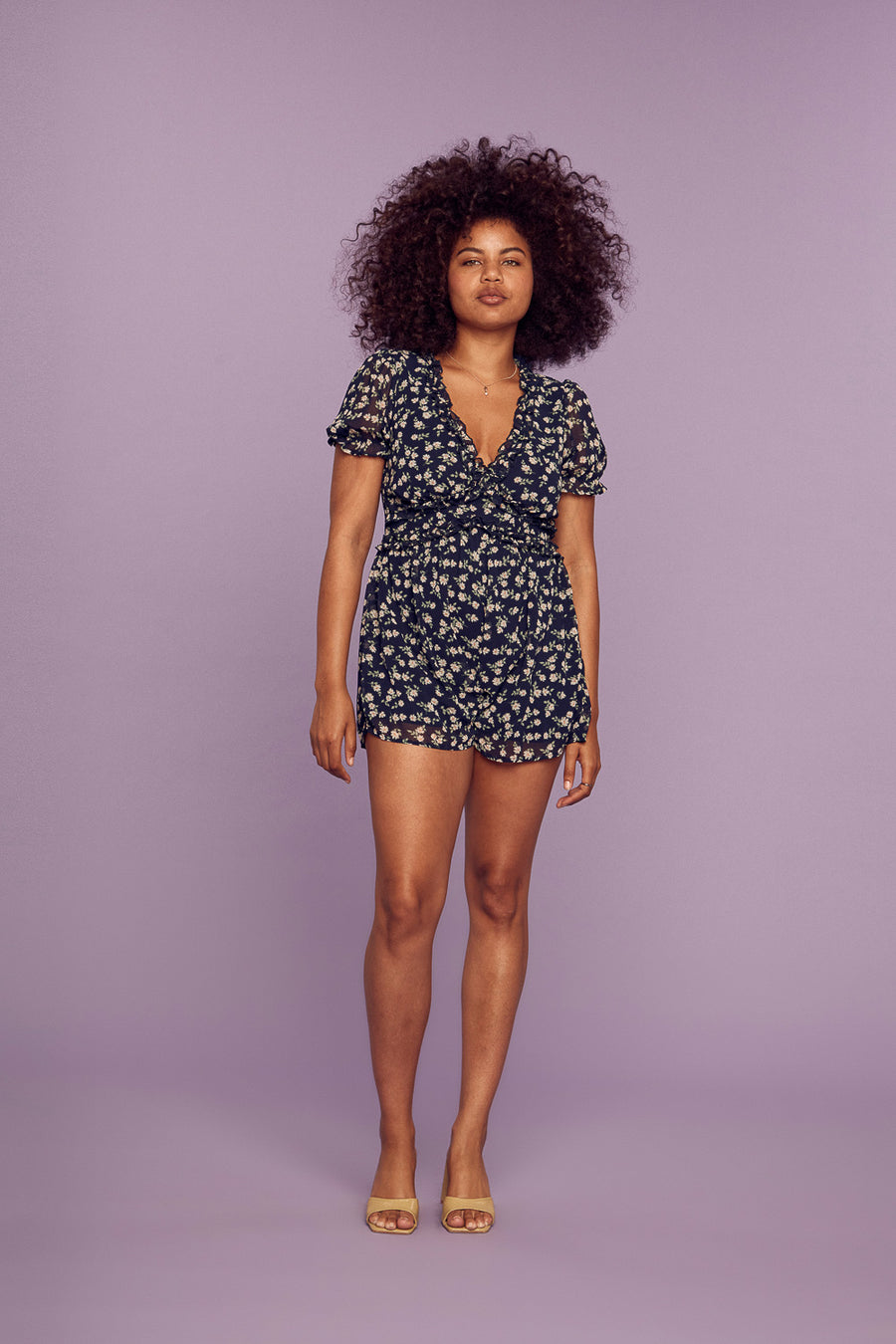 Navy Floral Ruffle Romper - Trixxi Clothing