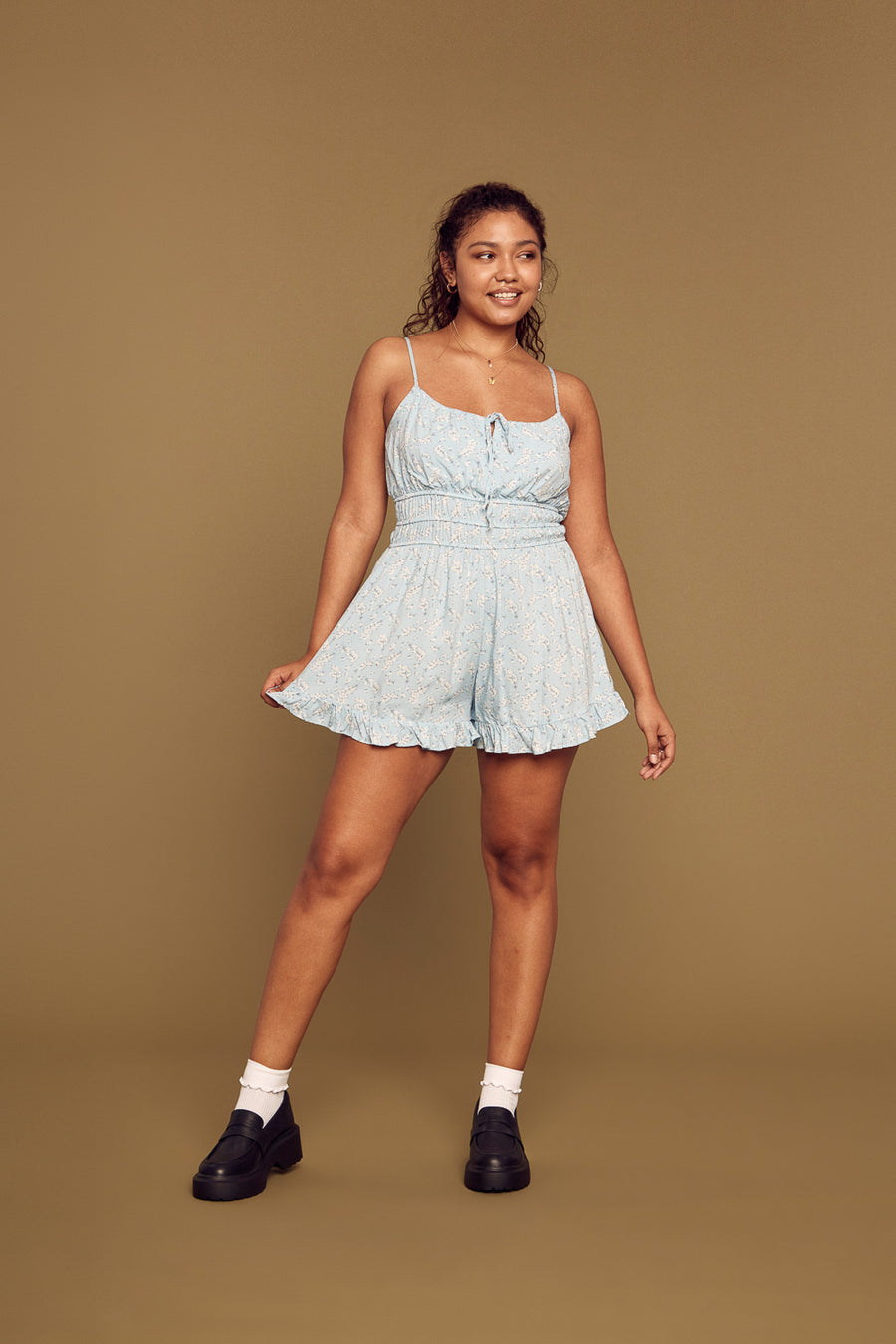 Blue Floral Strappy Romper - Trixxi Clothing