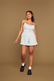 Blue Floral Strappy Romper - Trixxi Clothing