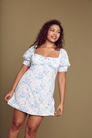 White Blue Floral Dress - Trixxi Clothing