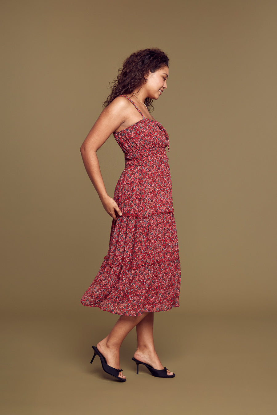 Red Floral Midi Dress - Trixxi Clothing