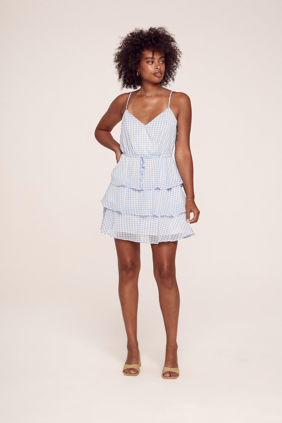 Blue Checker Tiered Dress - Trixxi Clothing