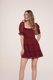 Burgundy Chiffon Dress - Trixxi Clothing