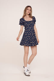 Navy Floral Tiered Dress - Trixxi Clothing