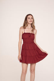Burgundy Smocked Dress - Trixxi Clothing