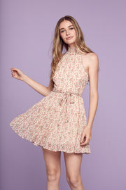 Pink Floral Halter Dress - Trixxi Clothing
