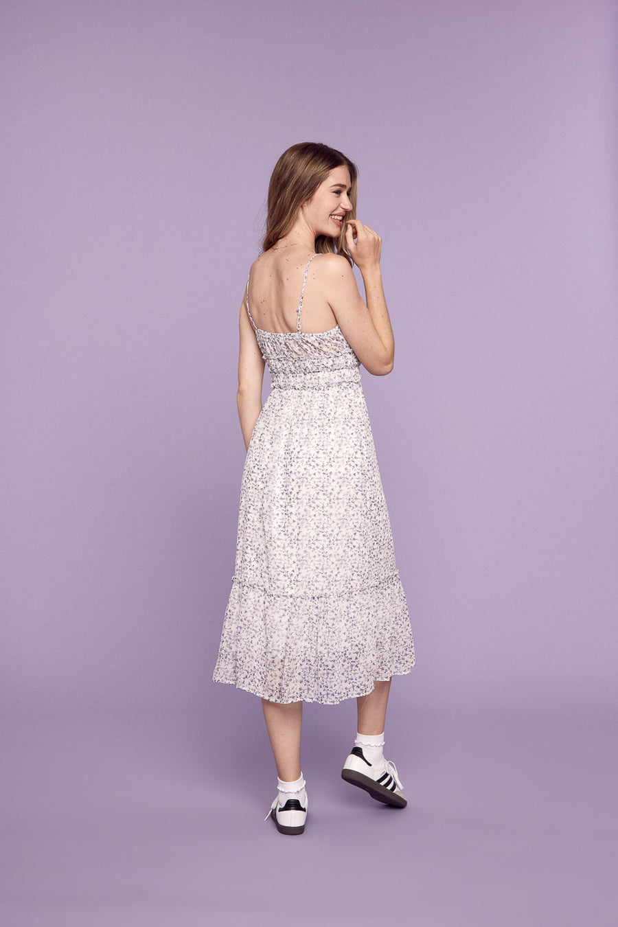 Lavender Floral Midi Dress - Trixxi Clothing