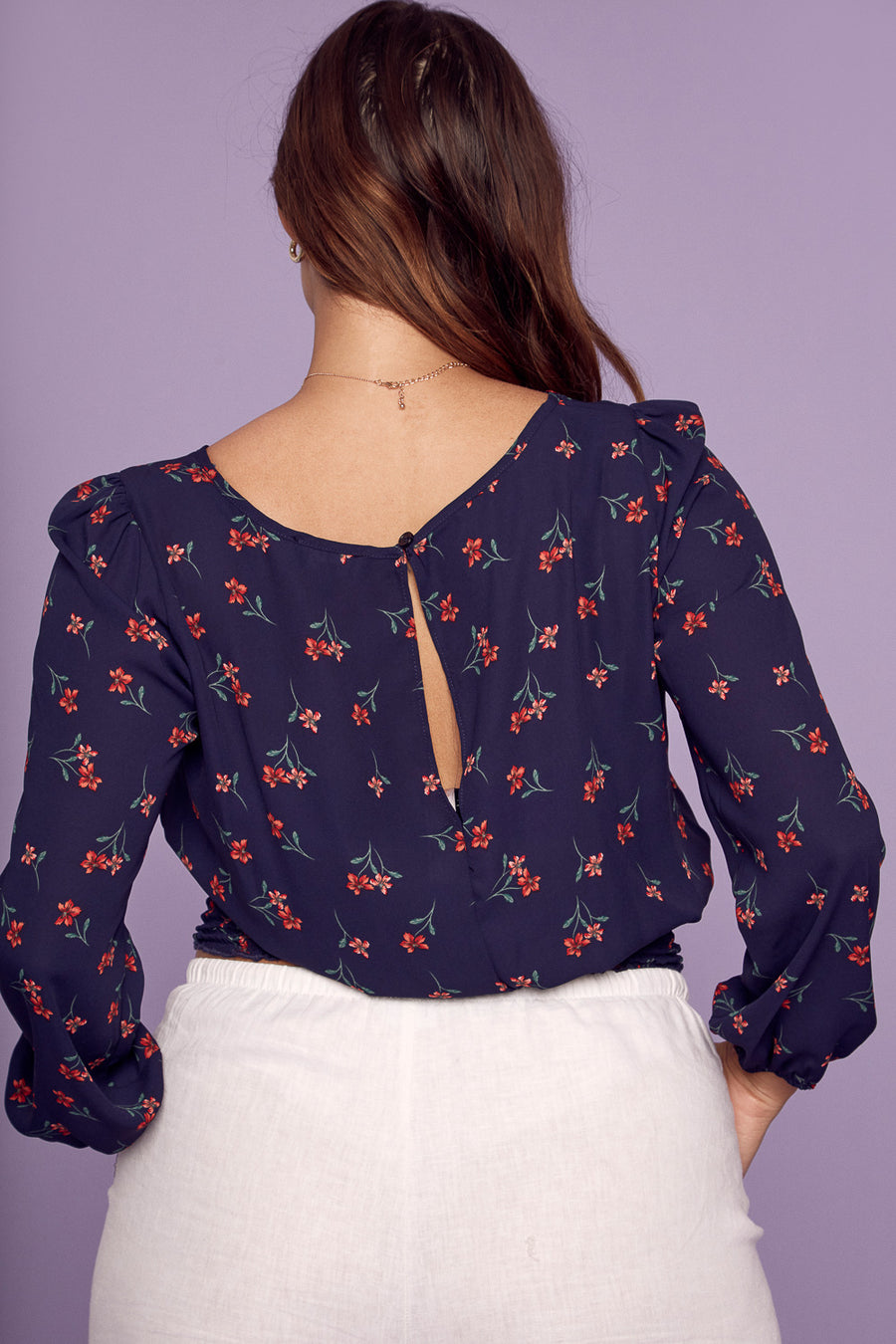 Long Sleeve Navy Floral Blouse