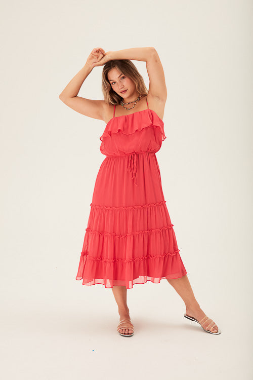Red Tiered Maxi Dress - Trixxi Clothing