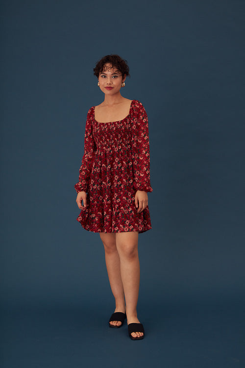 Red Floral Long Sleeve Dress - Trixxi Clothing