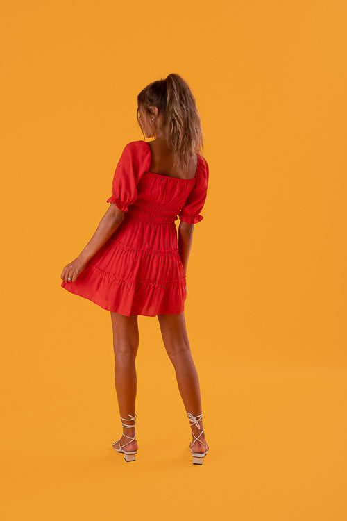 Short Tiered Red Dress - Trixxi Clothing