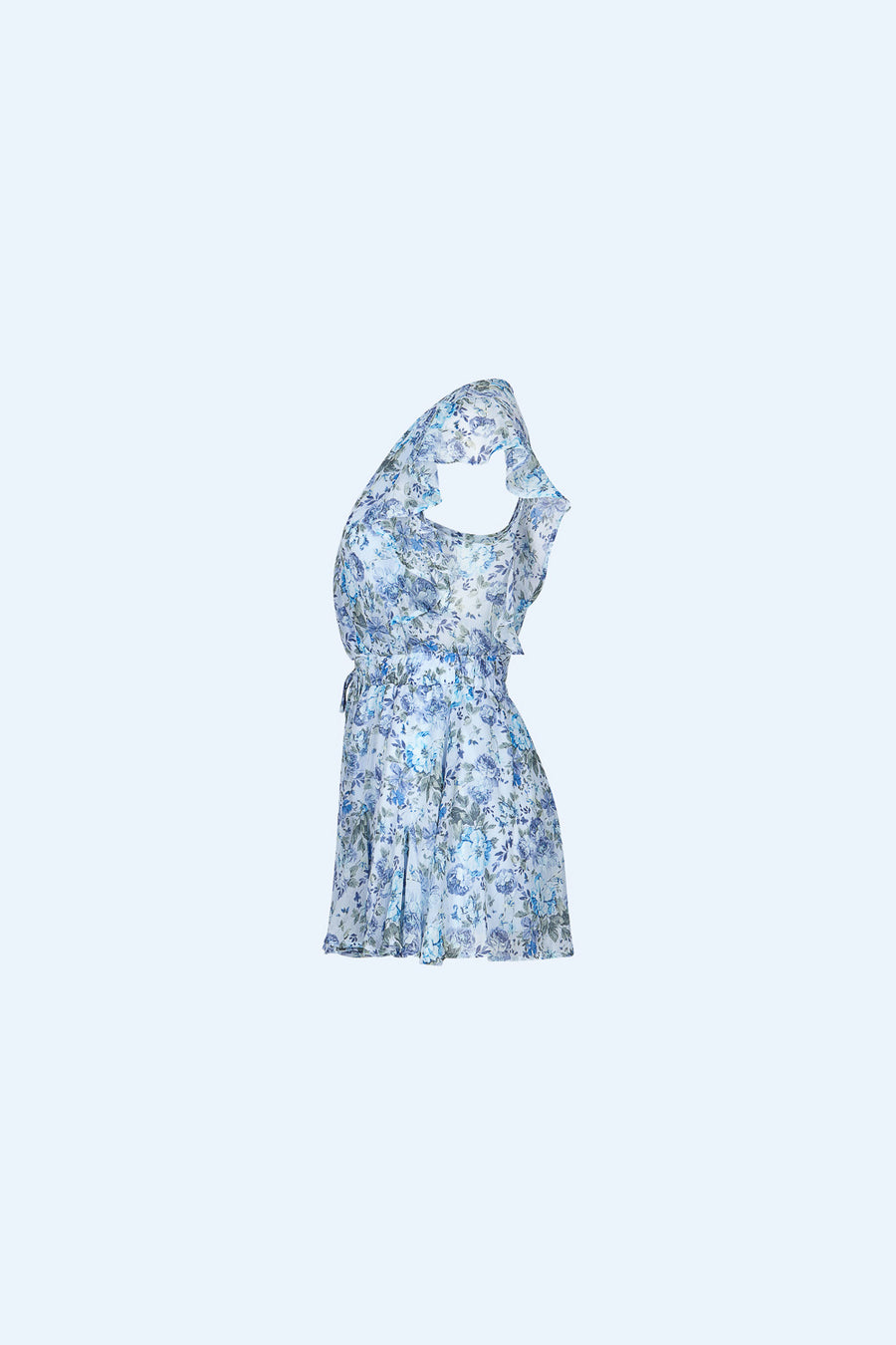 Blue Ruffle Sleeve Romper - Trixxi Clothing