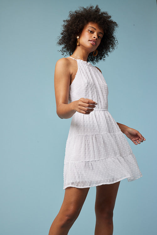 White Dot Halter Dress - Trixxi Clothing