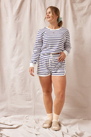 Off-White Navy Striped Sweatshirt - Trixxi Clothing