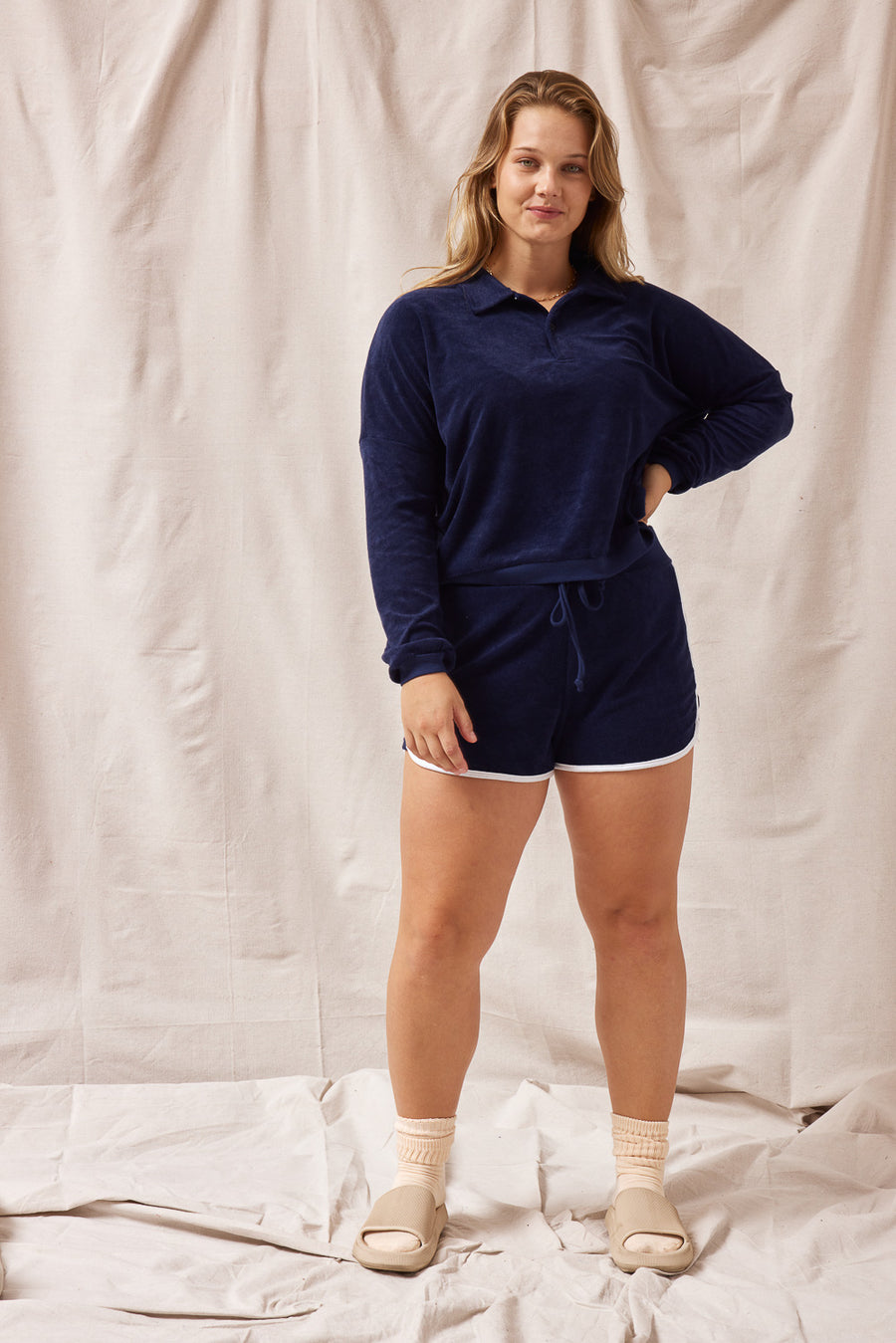 Navy Terry Pullover - Trixxi Clothing