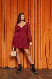 Burgundy Long Sleeve Dress - Trixxi Clothing