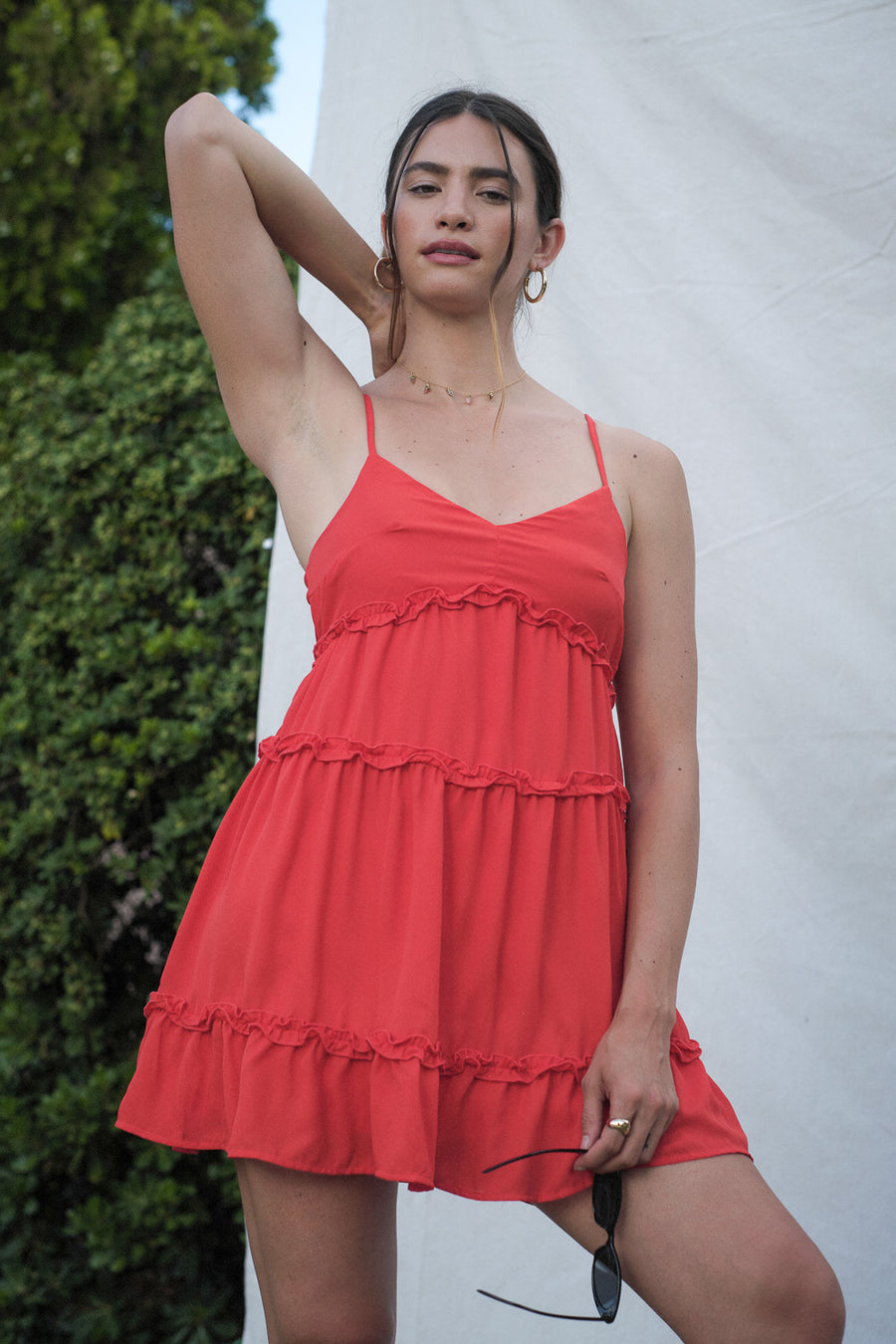 Red Ruffle Tier Dress - Trixxi Clothing