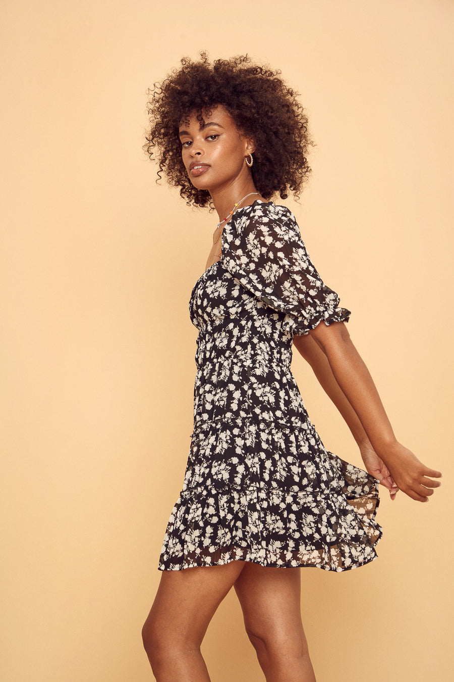 Black and White Floral Dress - Trixxi Clothing