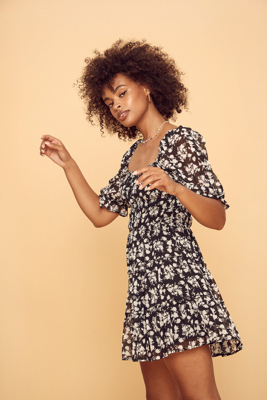 Black and White Floral Dress - Trixxi Clothing