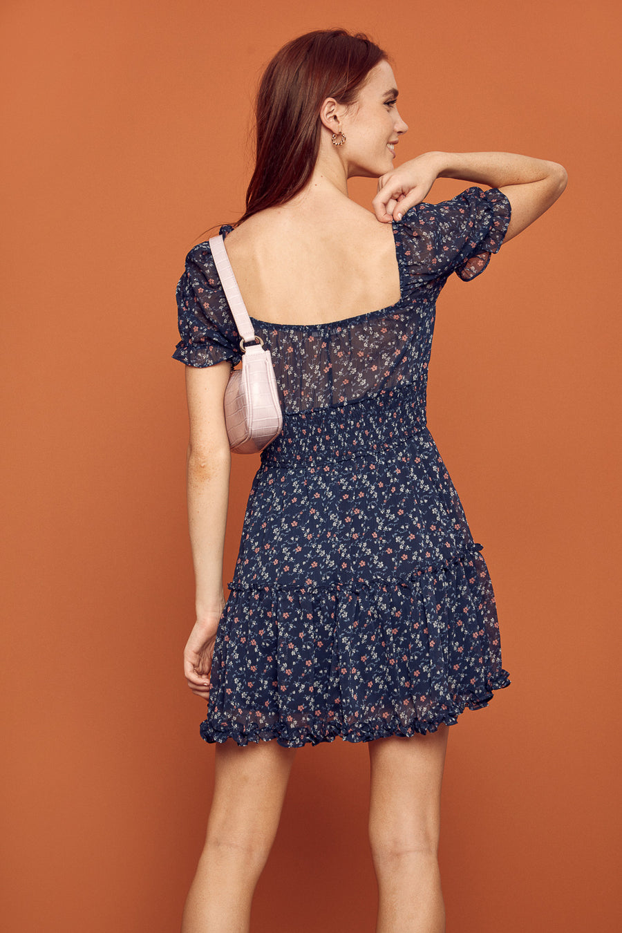 Navy Blue Floral Sweetheart Dress - Trixxi Clothing
