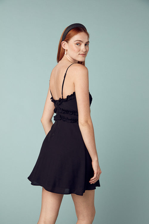 Black Ruffle Neck Dress - Trixxi Clothing